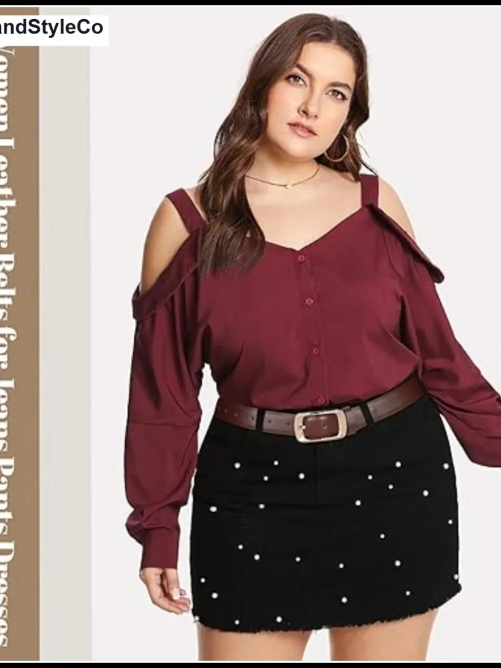 Women's Faux Leather Belt with Gold/Silver Buckle for Jeans & Pants